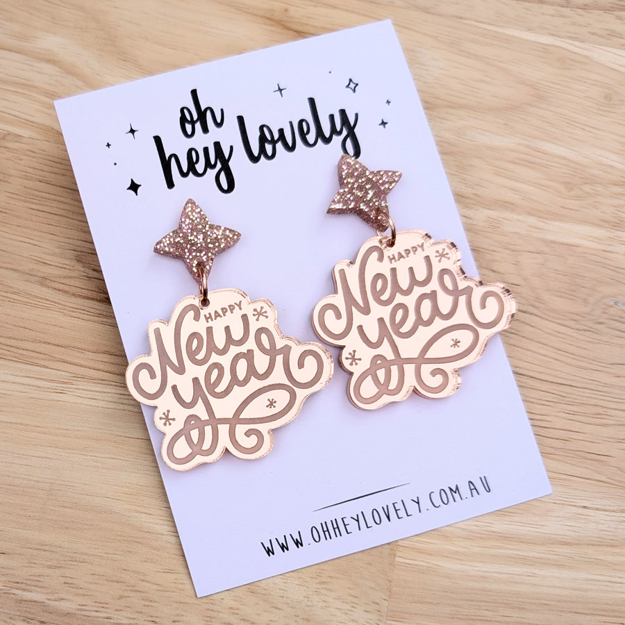 'Happy New Year' Dangle Earrings