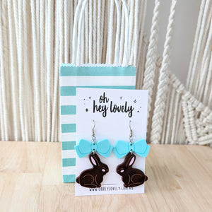 'Chocolate Bunny Bow' Dangle Earrings